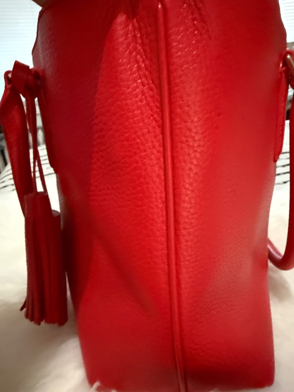Tory Burch Vibrant Red Pebbled Leather Tassel Tote - Picture 14 of 14